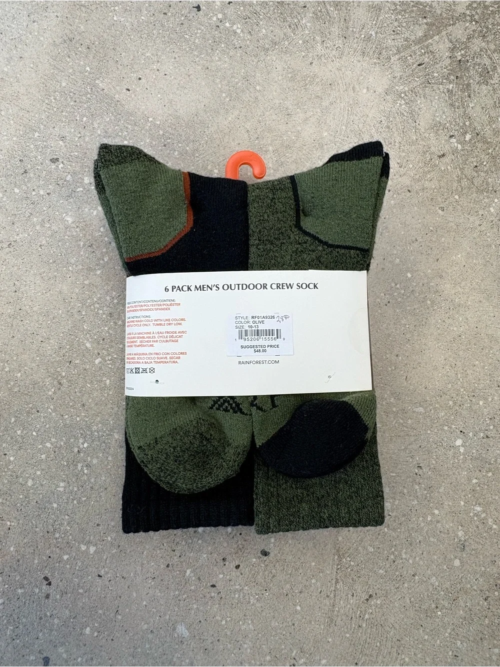 RAINFOREST Men's Outdoor Crew Socks - Olive Green with Black Accents (6 Pack)